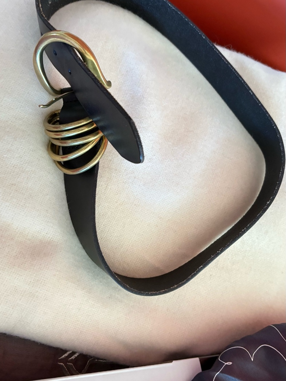 Anthropology Classic Black Leather Belt with Gold Rings